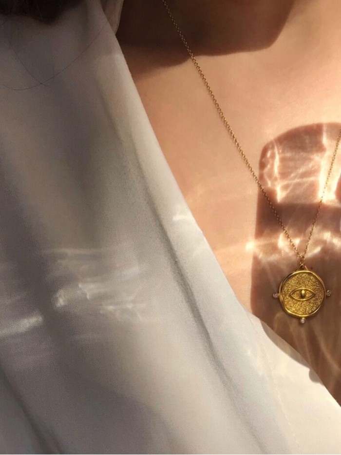 Big Eye Talisman Thin Chain Necklace with zircon stones