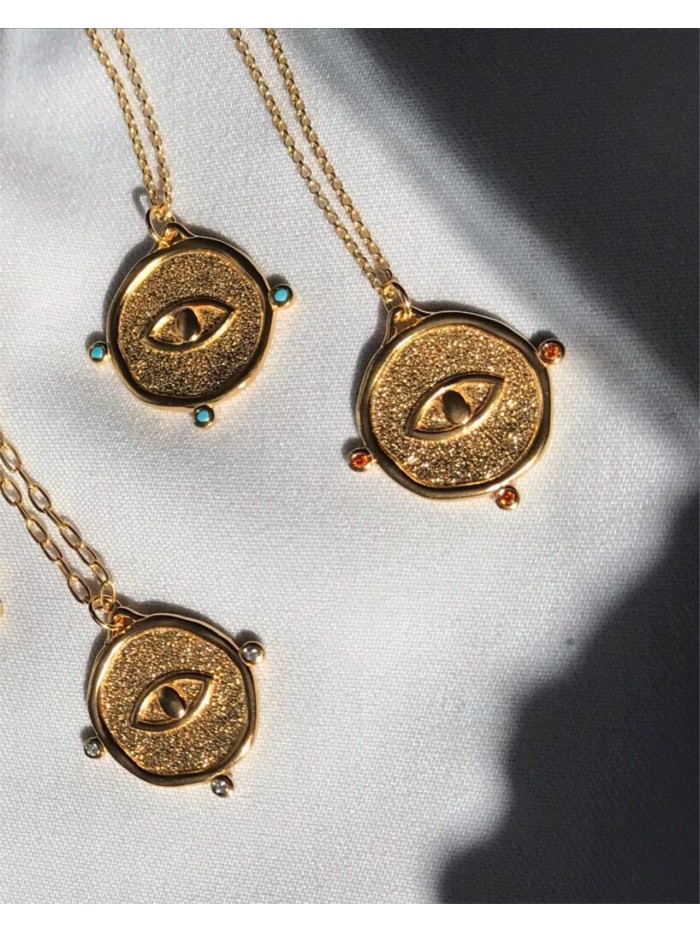 Big Eye Talisman Thin Chain Necklace with zircon stones